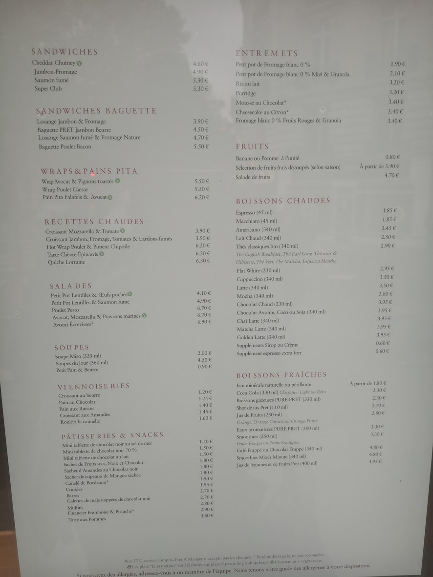 Pret A Manger Marceau menu 1