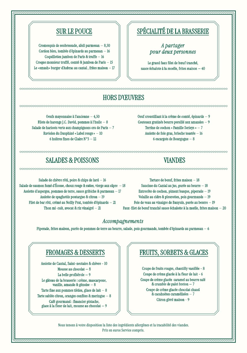 Brasserie Barbès menu 1