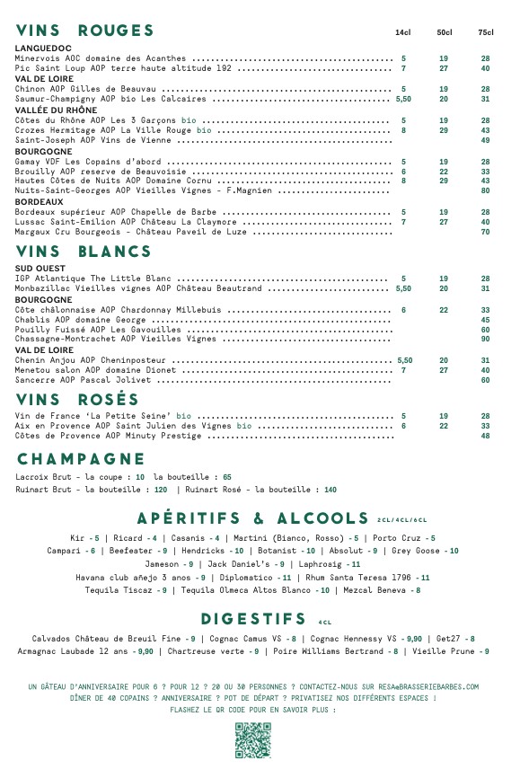 Brasserie Barbès menu 2