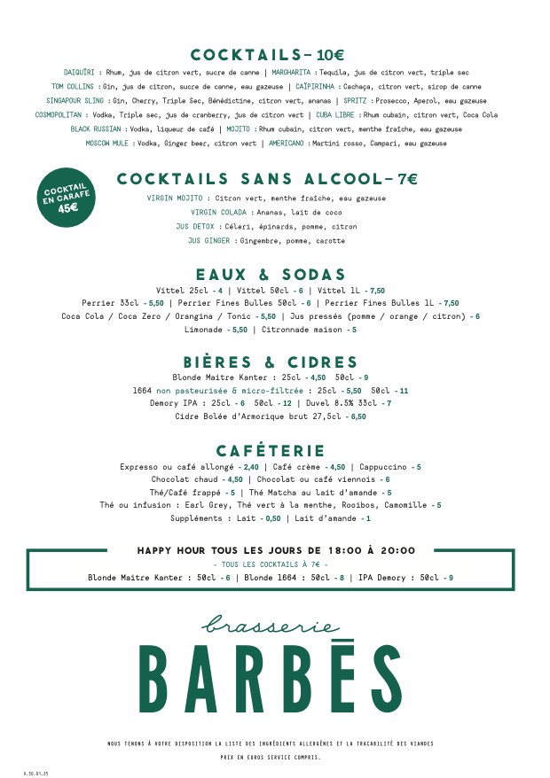 Brasserie Barbès menu 3