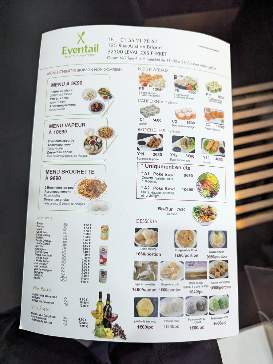 Éventail Traiteur Asiatique menu 1
