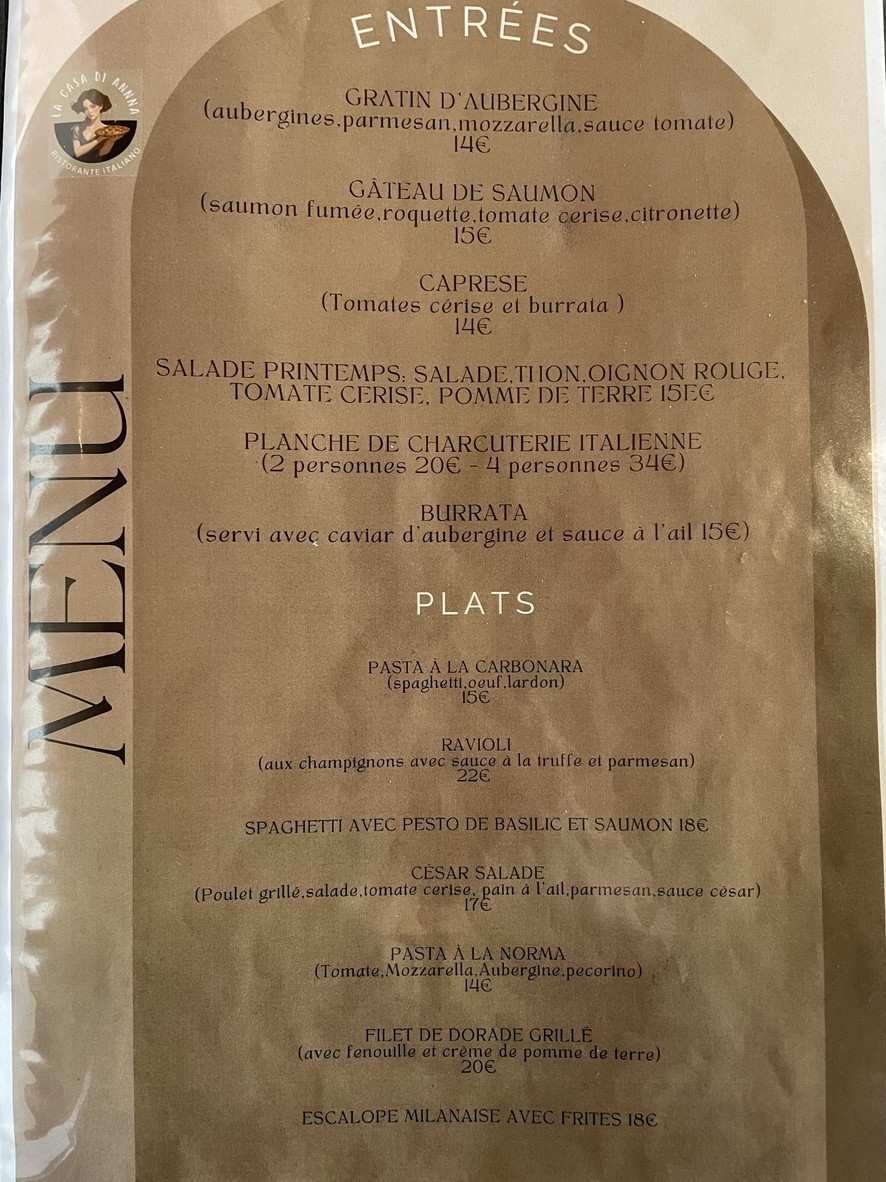 La casa di Anna paris menu 1
