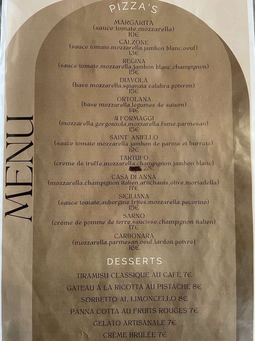 La casa di Anna paris menu 2