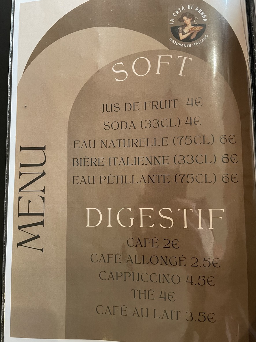 La casa di Anna paris menu 5