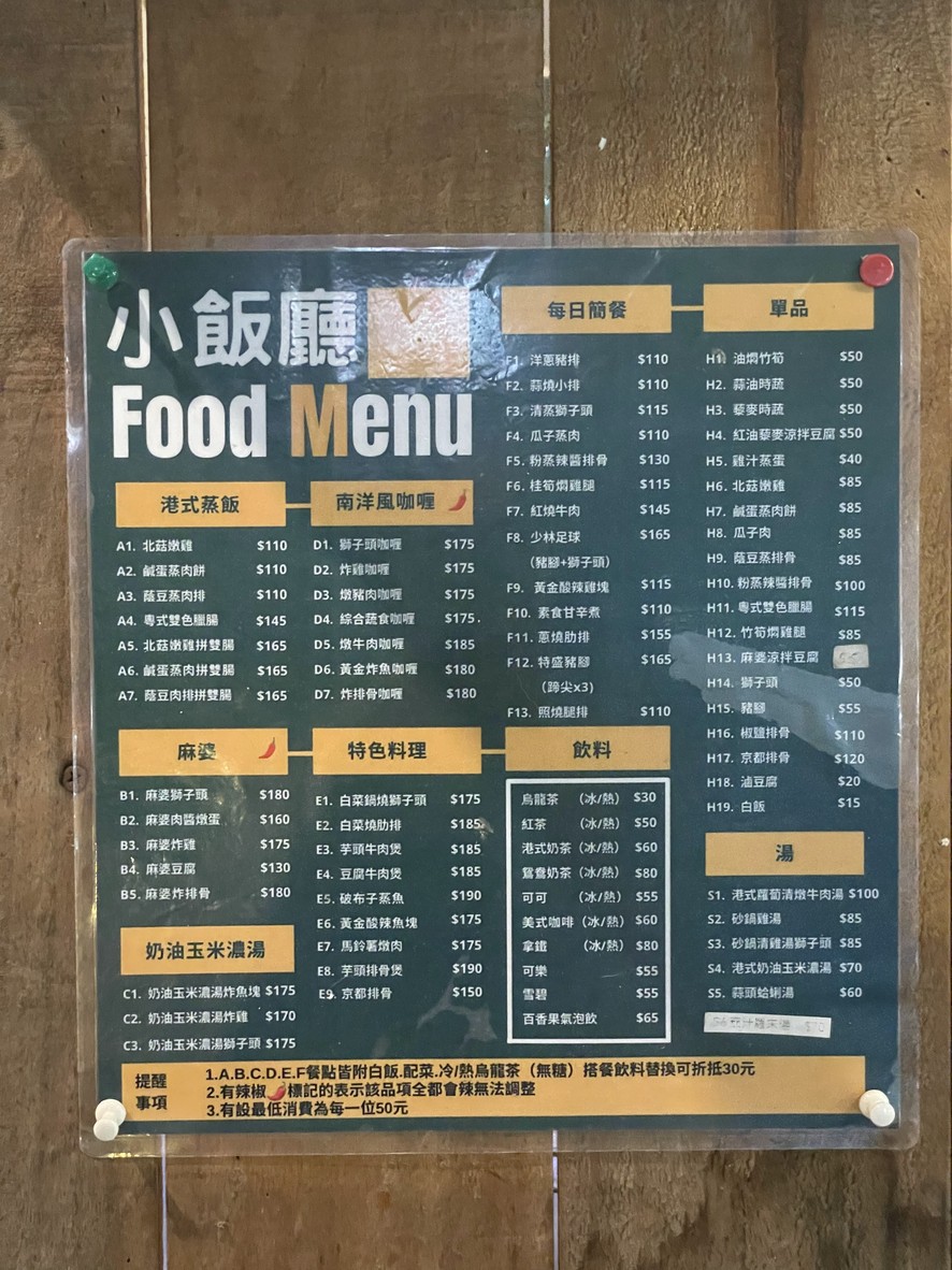 Xiǎo fàn tīng menu 1