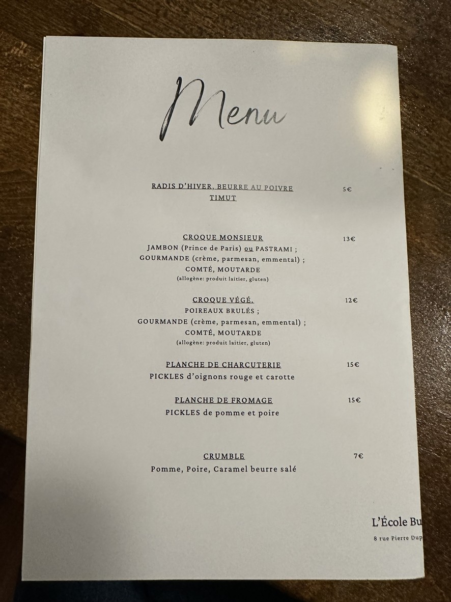 L'école buissonnière menu 1