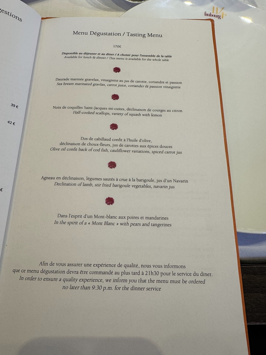 114 Faubourg menu 1