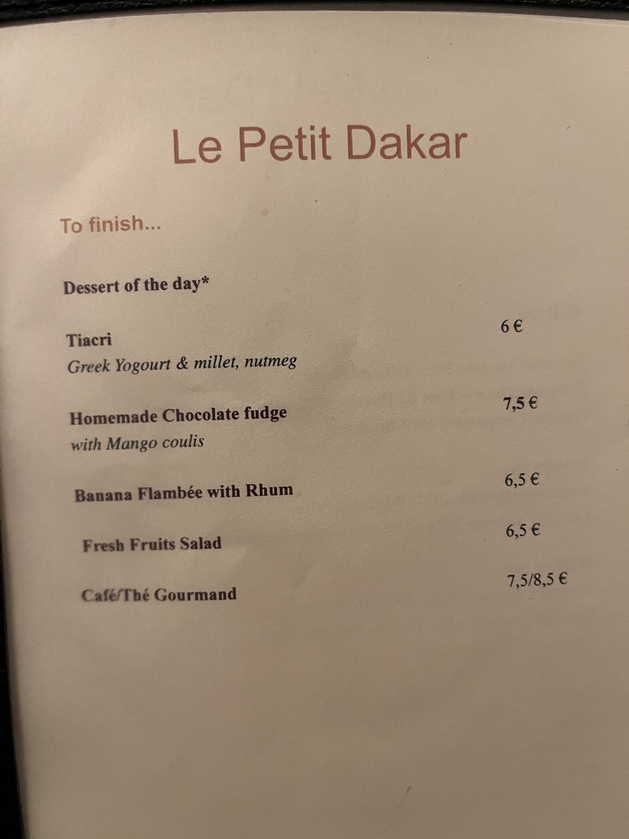 Le Petit Dakar menu 2