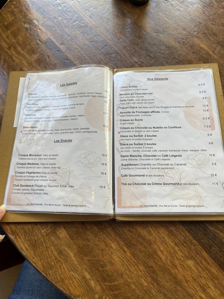 Le Centenaire menu 2
