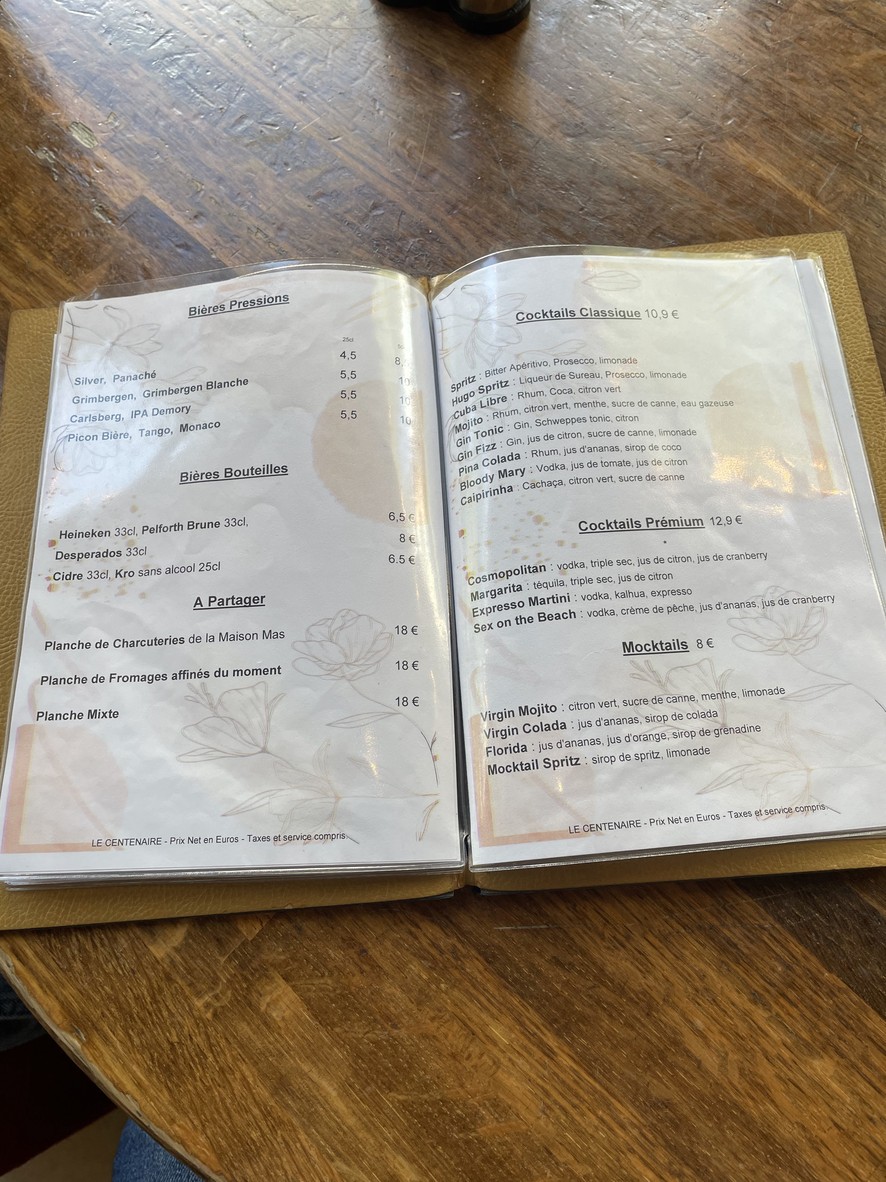 Le Centenaire menu 4