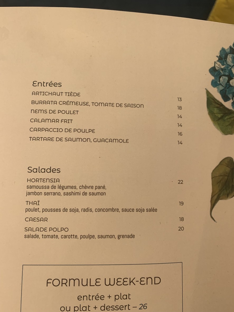 L'Hortensia menu 1