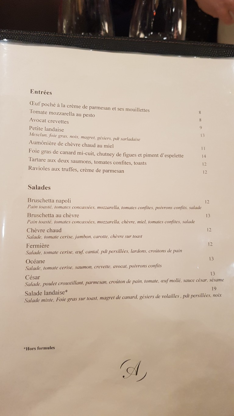 L' Alchimiste menu 1
