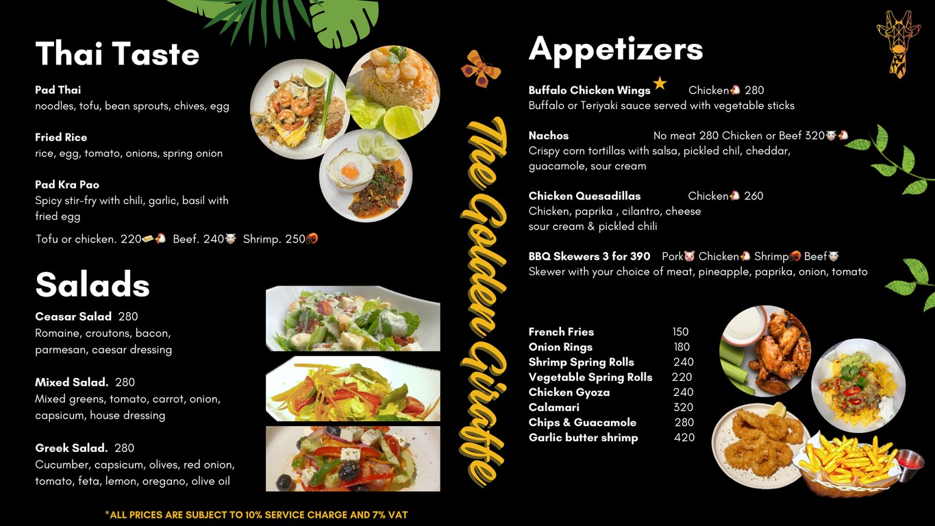 The Golden Giraffe menu 1