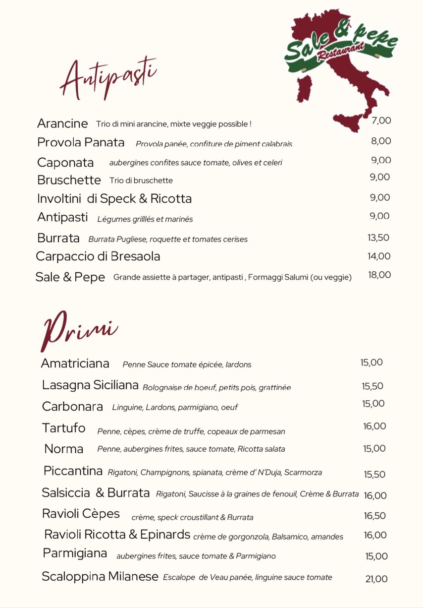 Sale e pepe Montmartre menu 1
