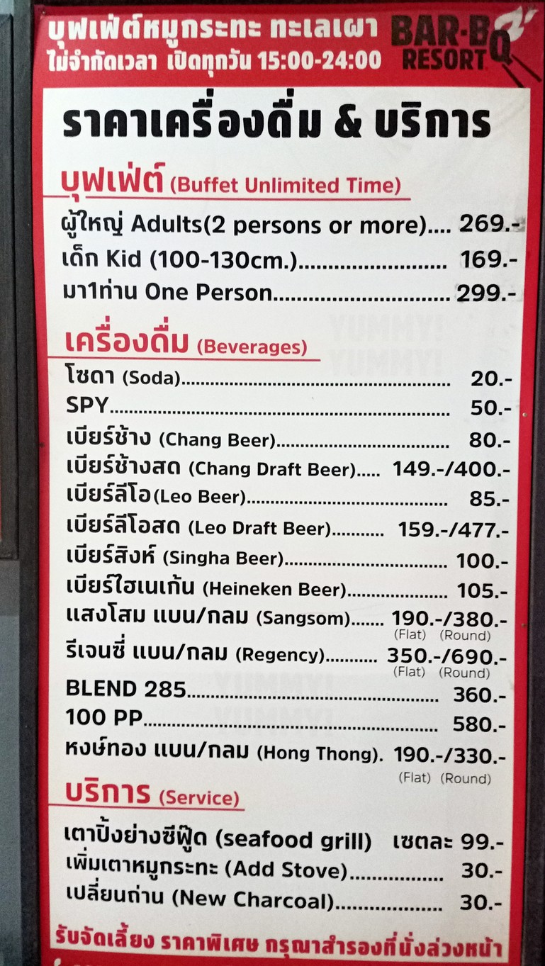 Barbecue Resort Wong Sawang menu 1