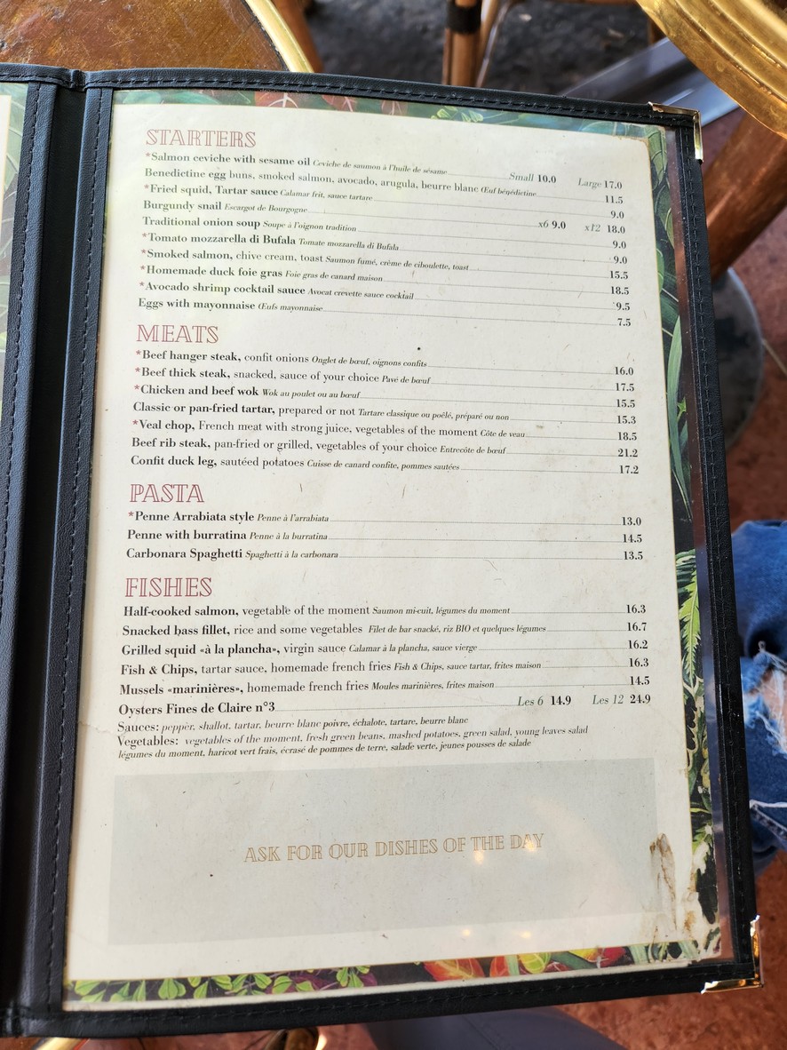 Royal Pereire menu 1