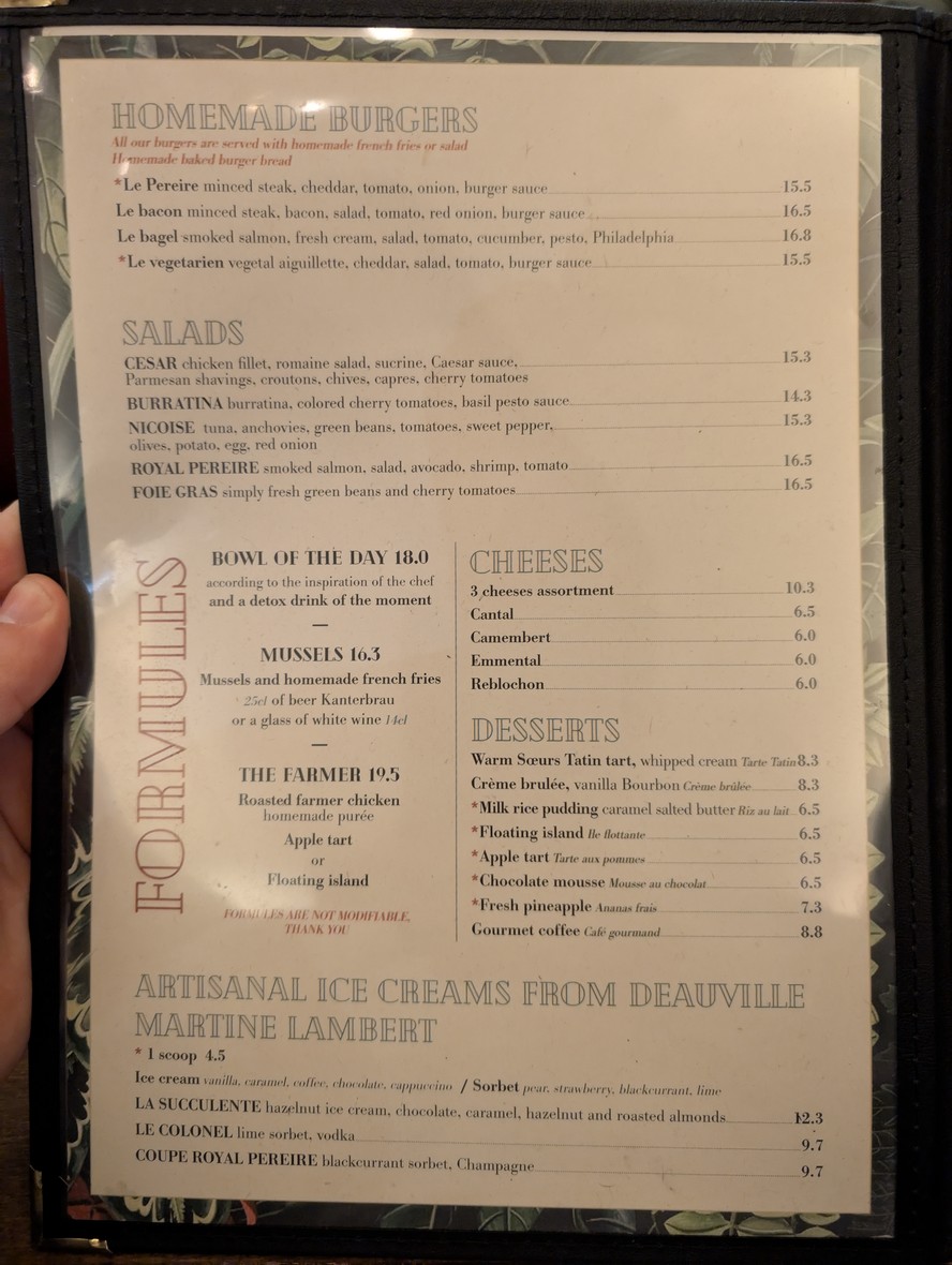 Royal Pereire menu 2