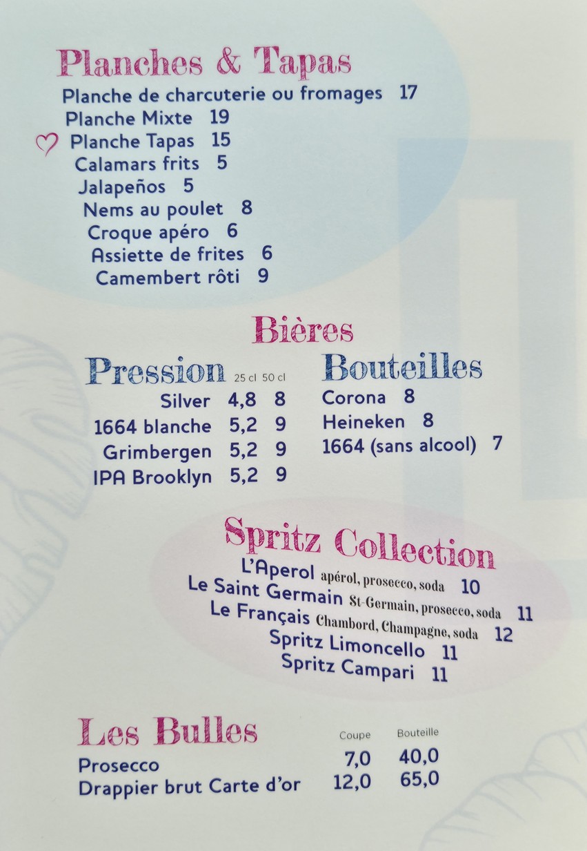 Le Globe menu 1
