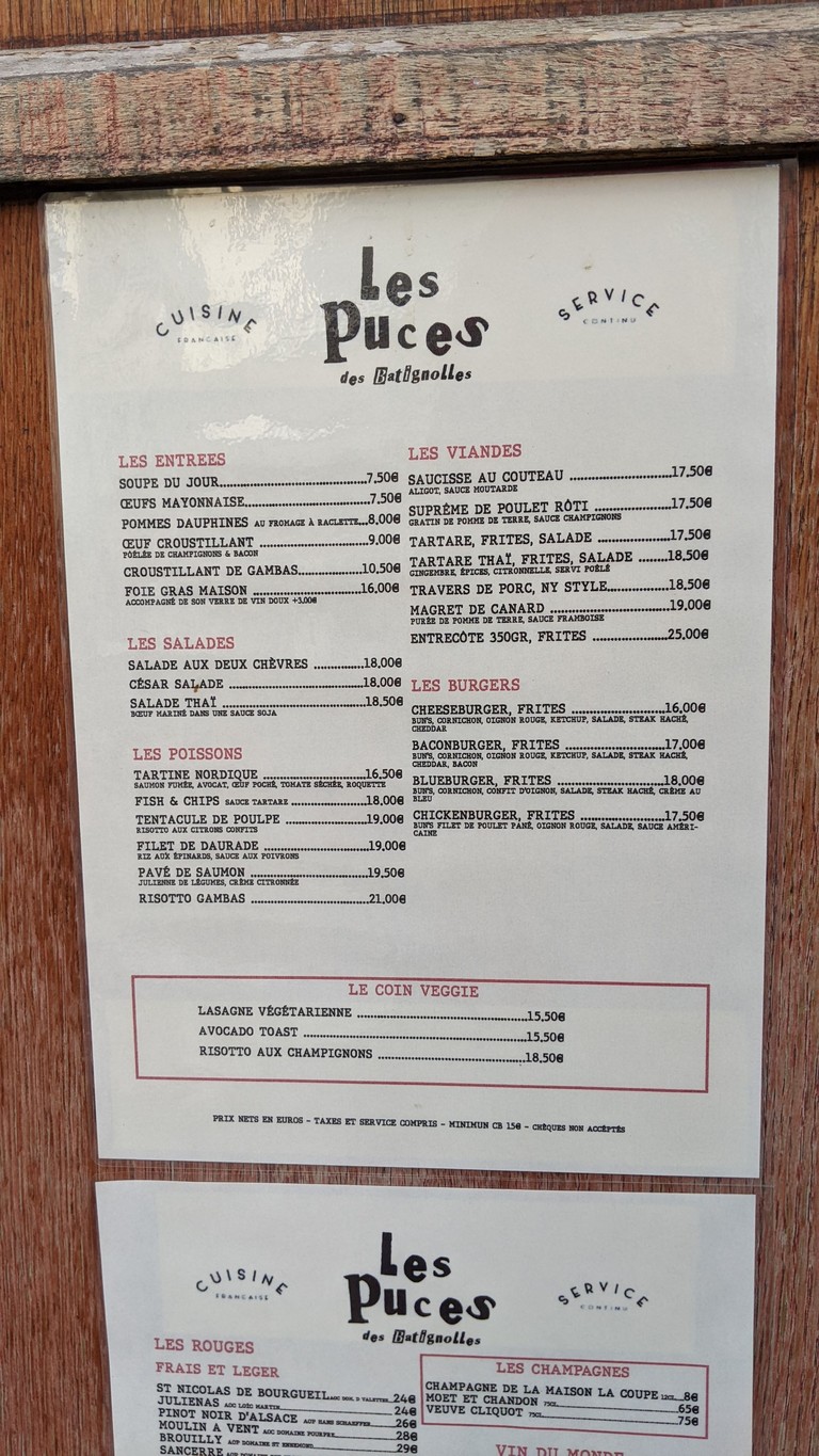 Les Puces Des Batignolles menu 1