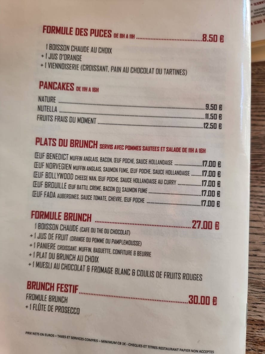Les Puces Des Batignolles menu 2
