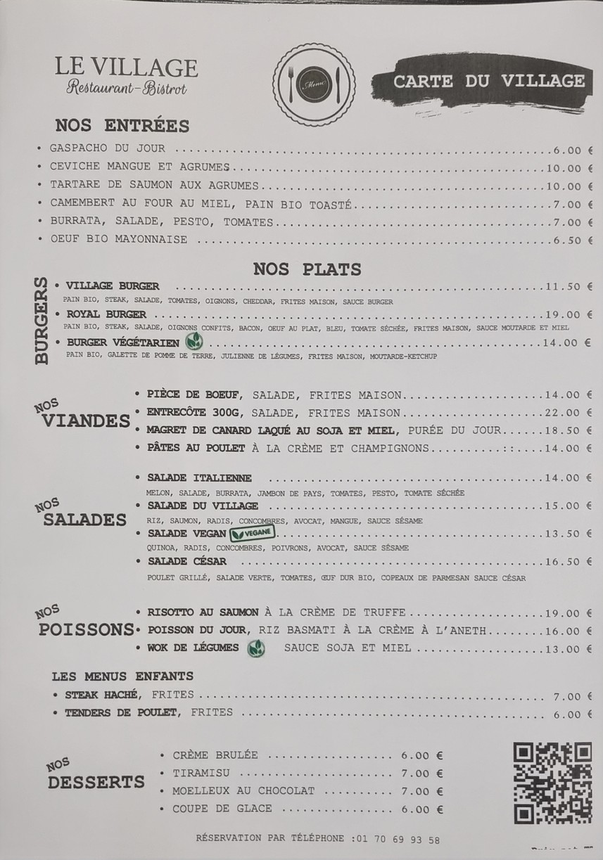 Restaurant Le Village menu 1