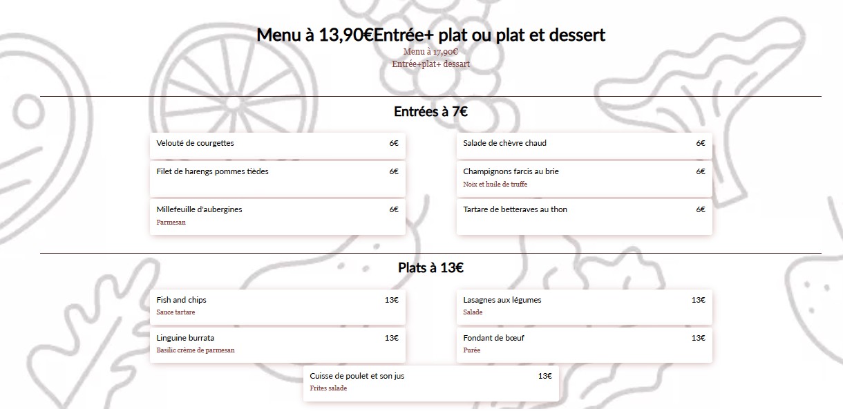 L’Entrepot's menu 1