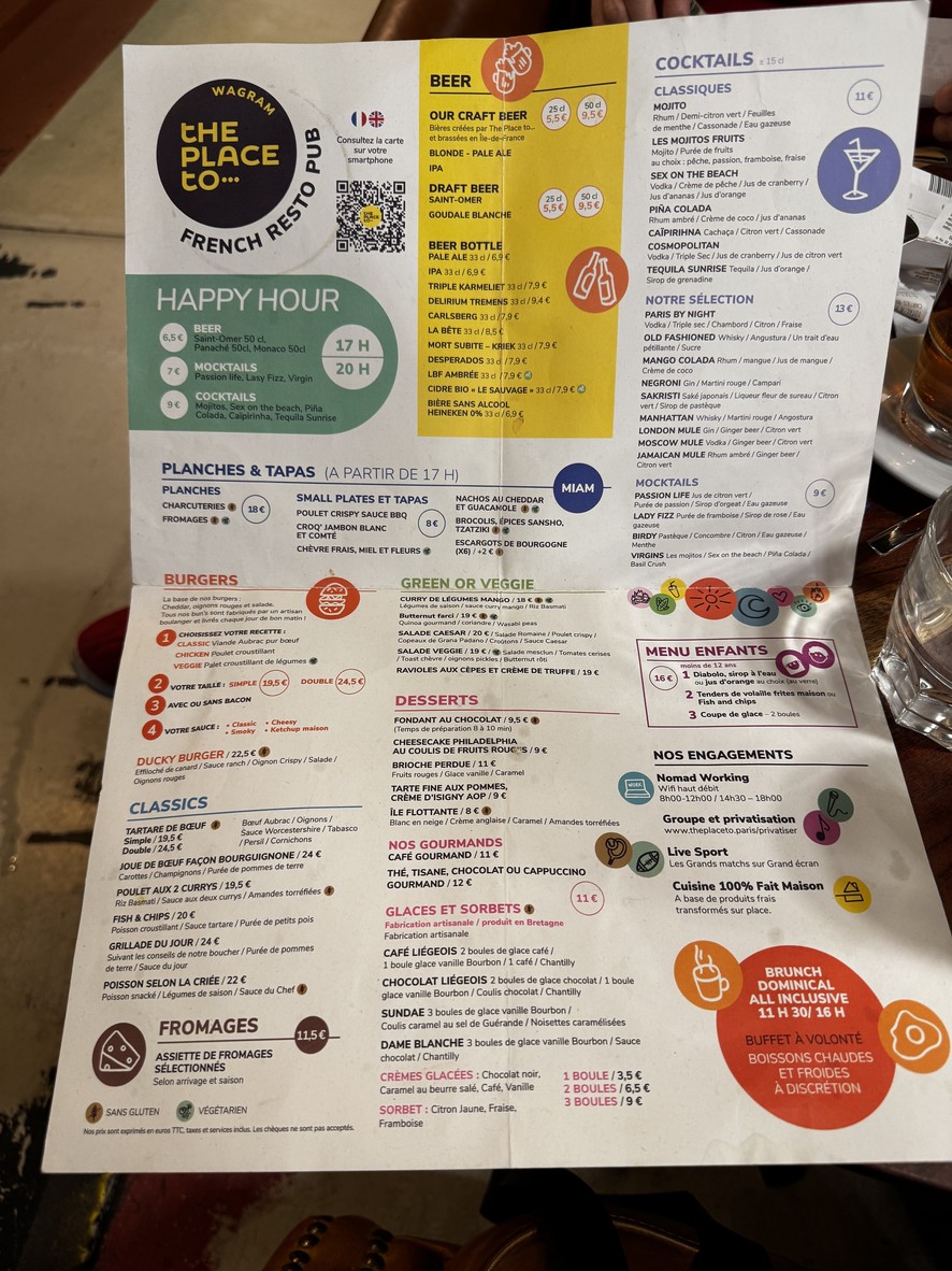 The Place to...Wagram - Restaurante Pub París 17 menu 1