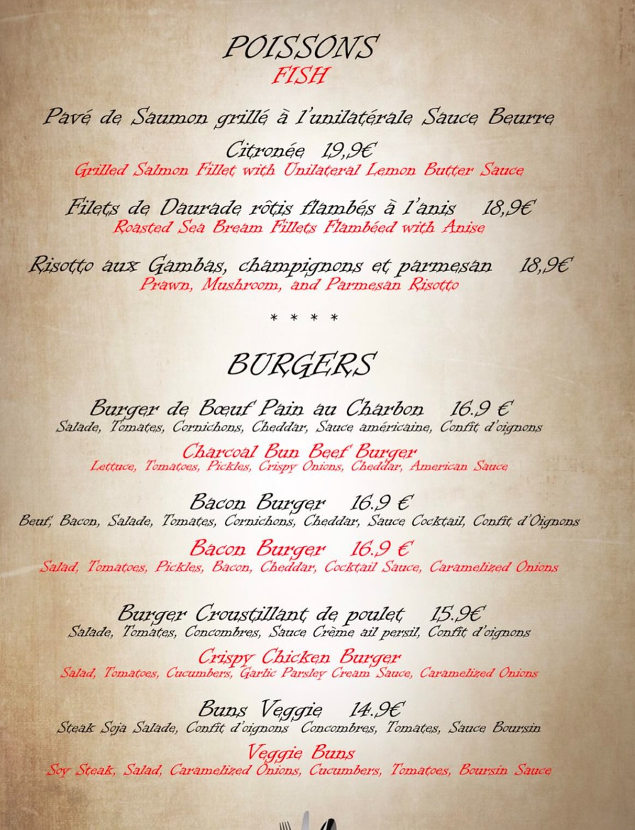 Les Ateliers de Pantin menu 2