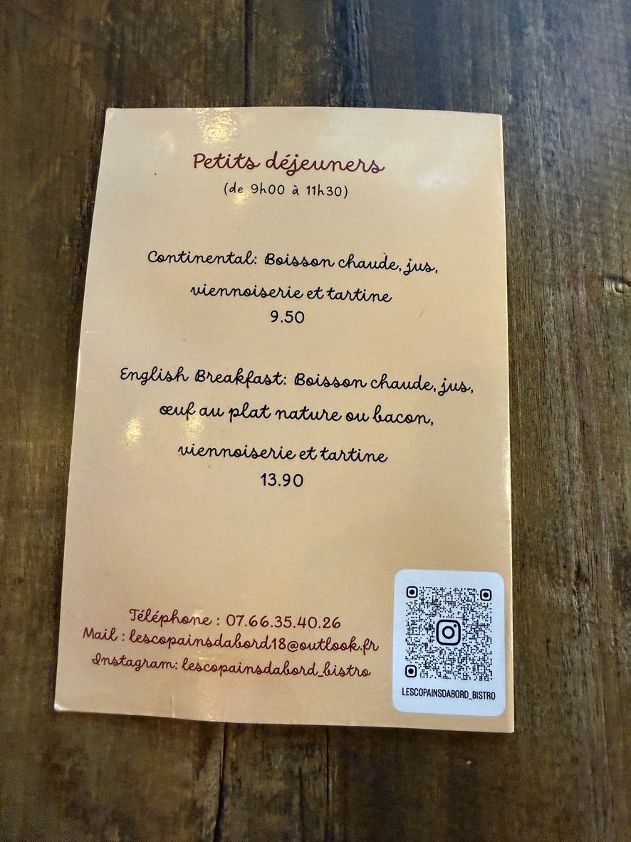 Les copains d’abord menu 1