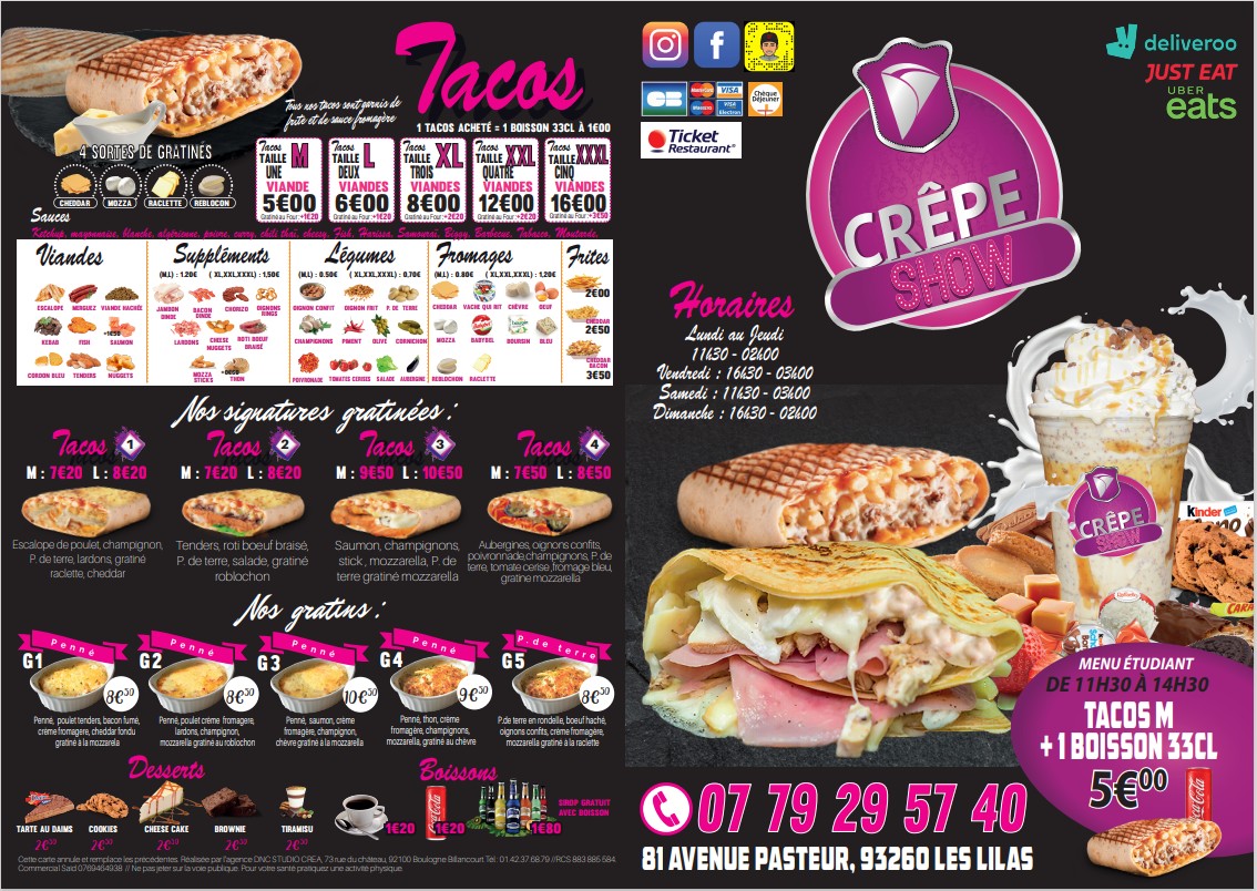 Crêpe Show menu 1