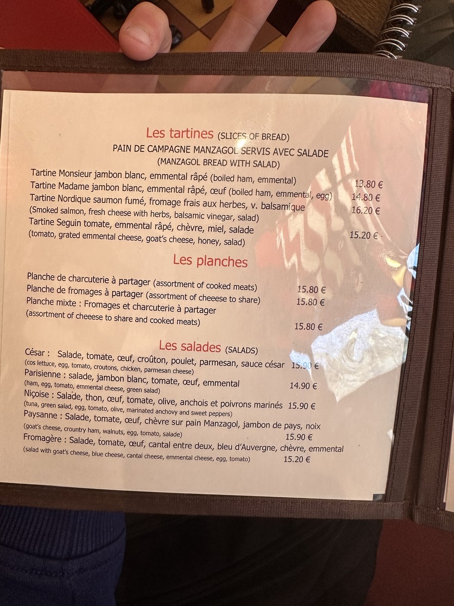 Le Vigny menu 1