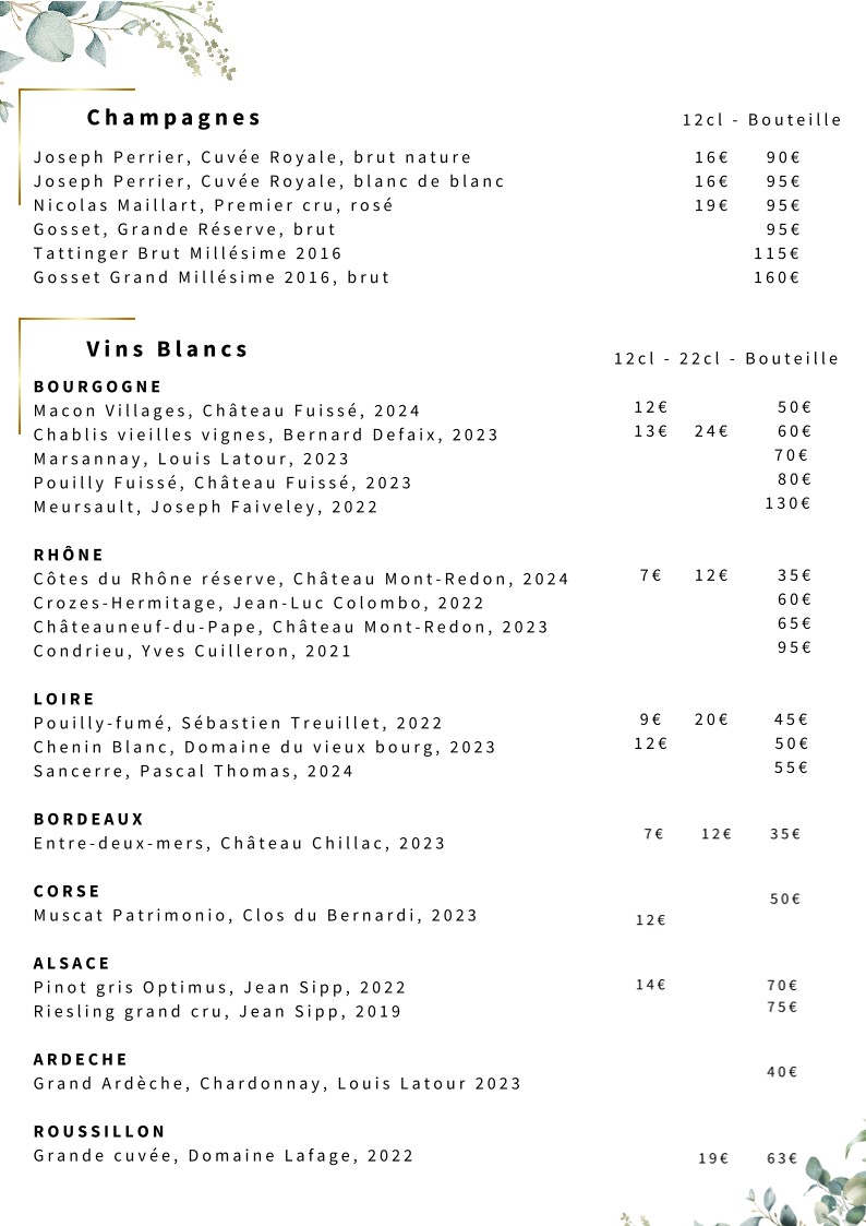La Verrière PARIS menu 2