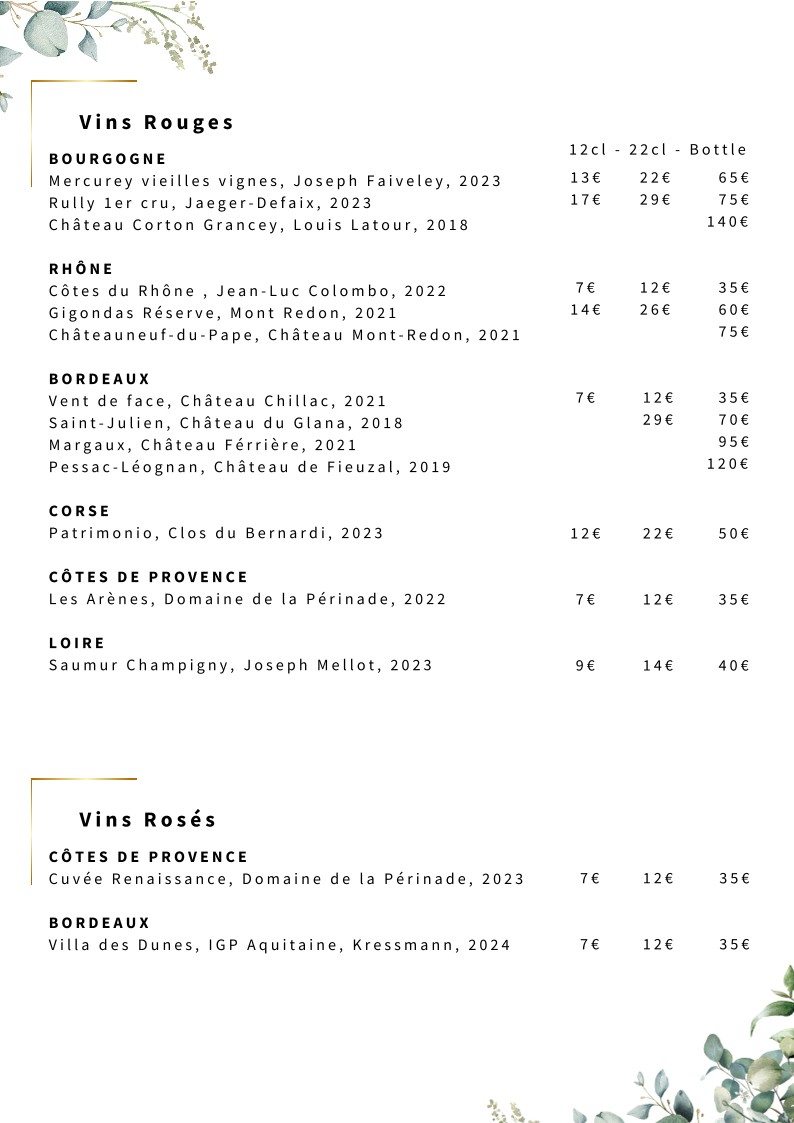 La Verrière PARIS menu 3