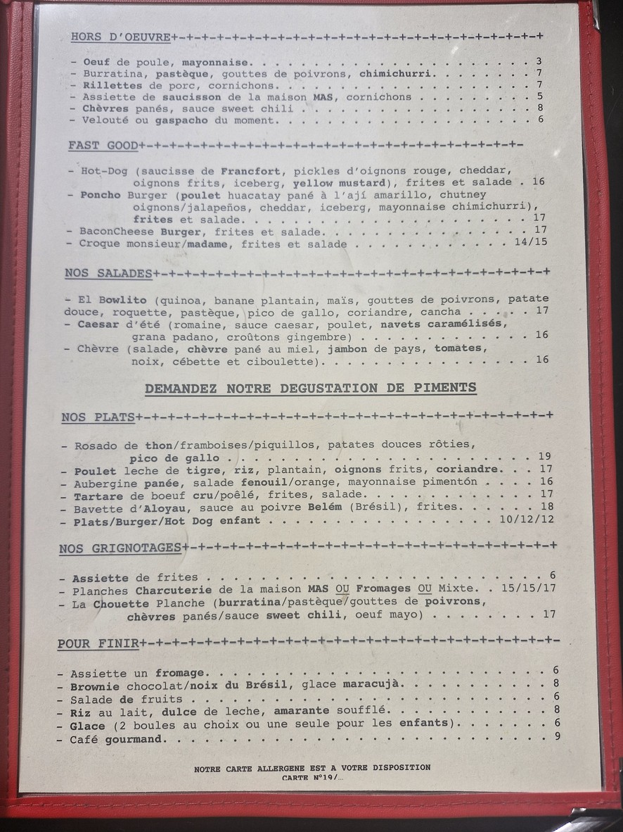 Chez Chouette menu 1