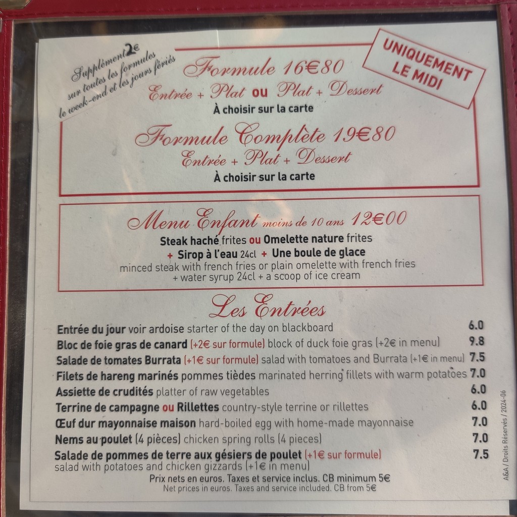 Le Petit Flore menu 1
