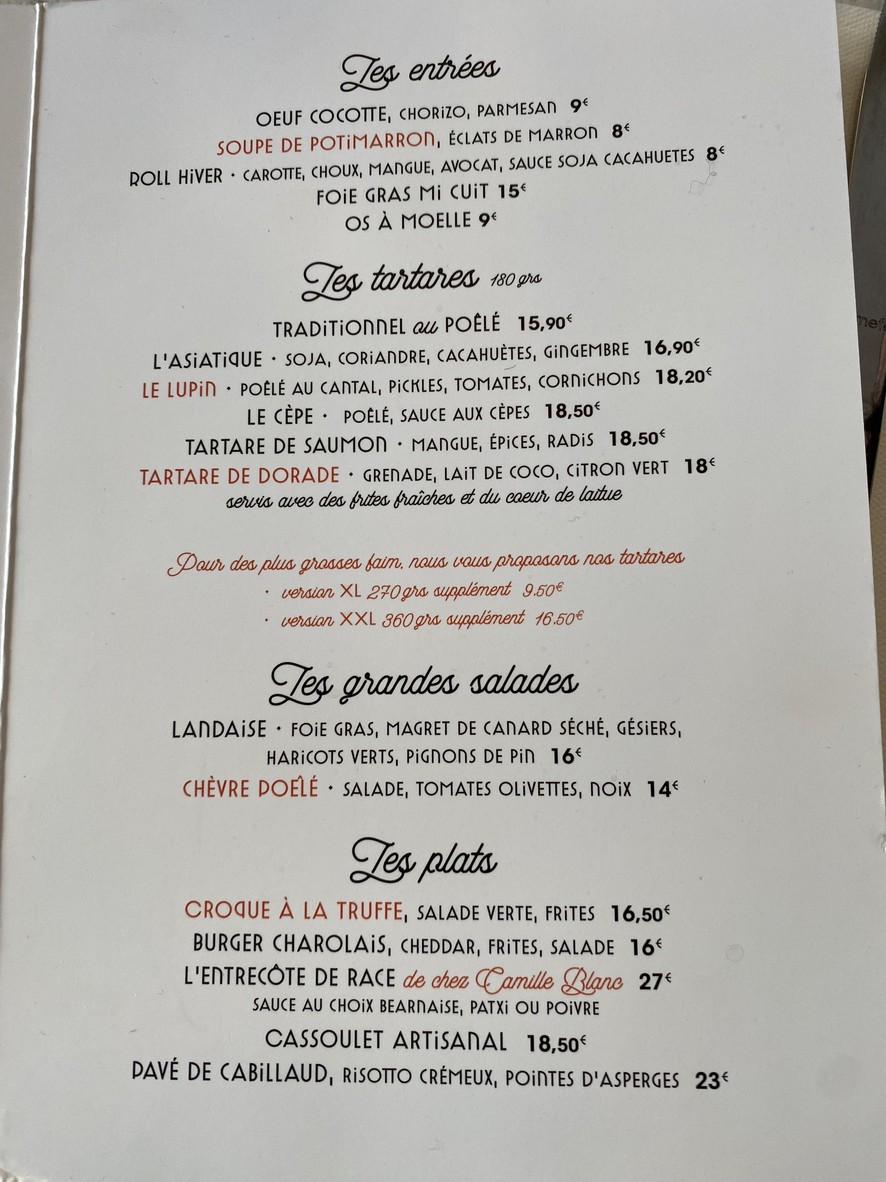 Bistrot Lupin - Bécon les Bruyères menu 2