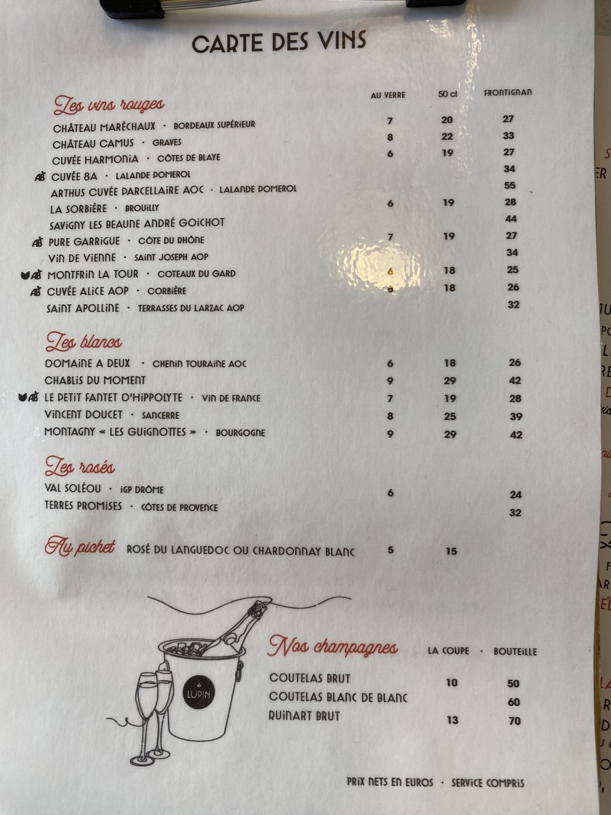 Bistrot Lupin - Bécon les Bruyères menu 5