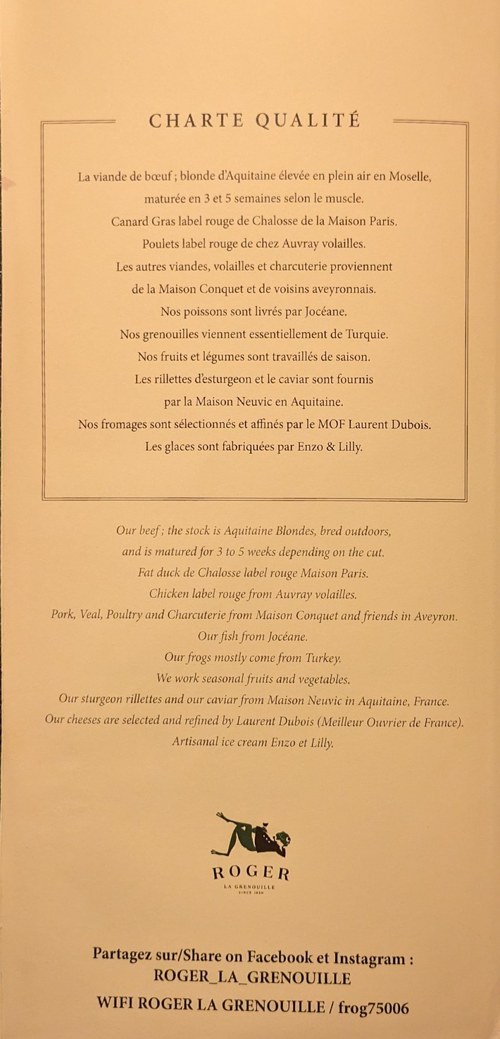 Roger La Grenouille menu 1