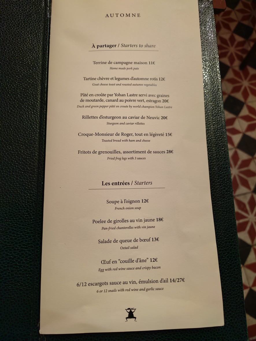 Roger La Grenouille menu 2