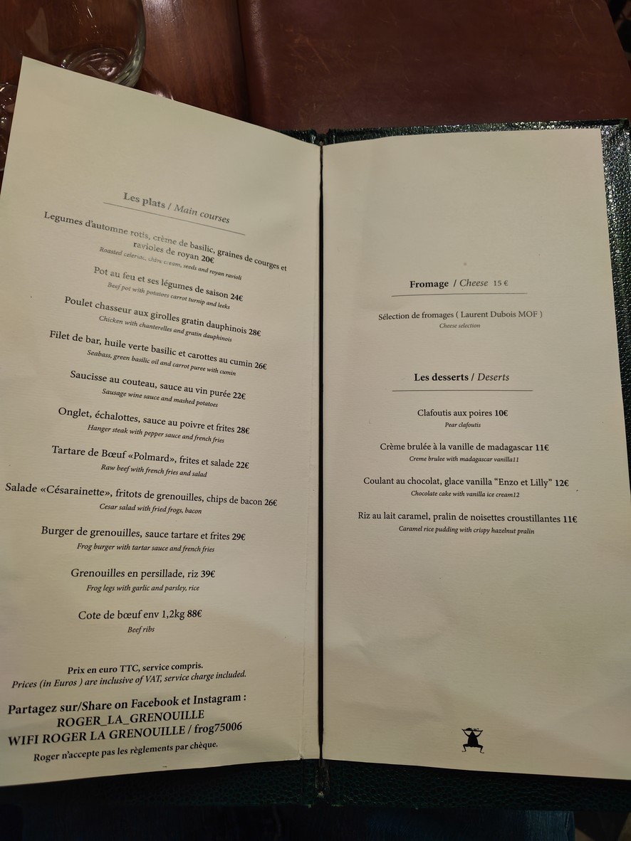 Roger La Grenouille menu 3