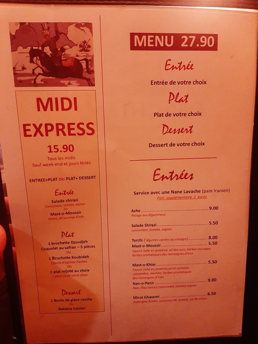 Perchiana Restaurant Paris menu 1