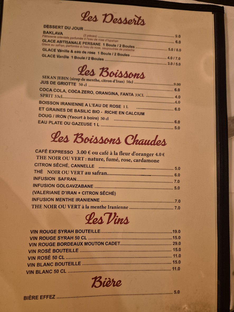 Perchiana Restaurant Paris menu 3