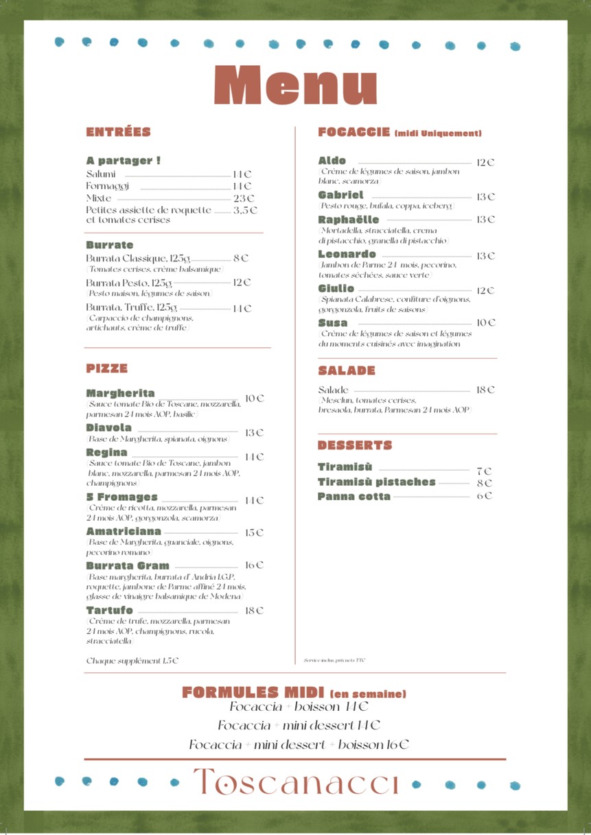 Toscanacci menu 1