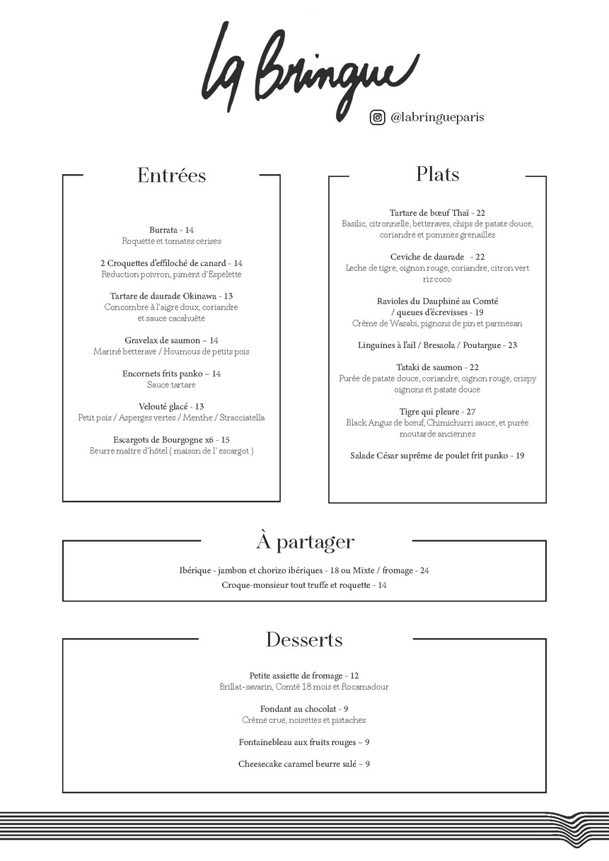 La Bringue menu 1
