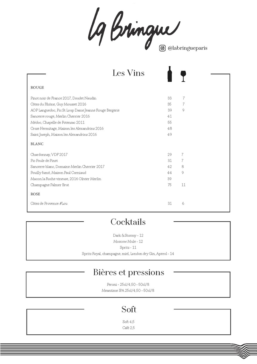 La Bringue menu 2