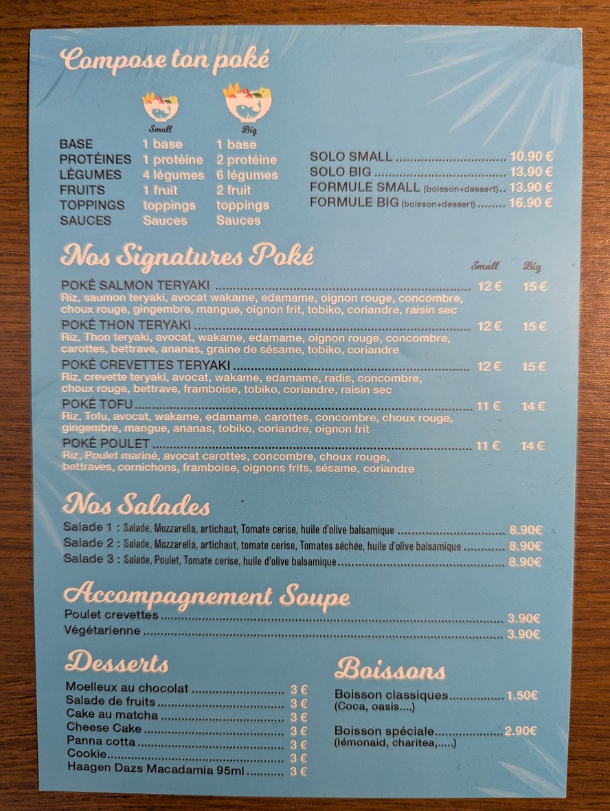 Poké Laumière menu 1