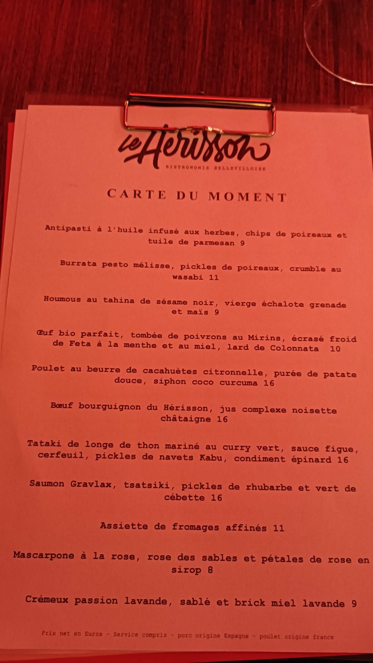 M.H l'herrisson menu 2