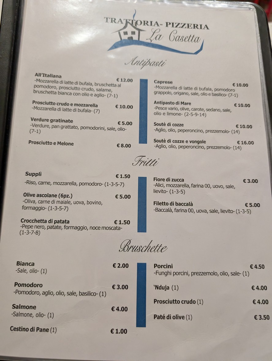 Pizzeria la Casetta menu 1