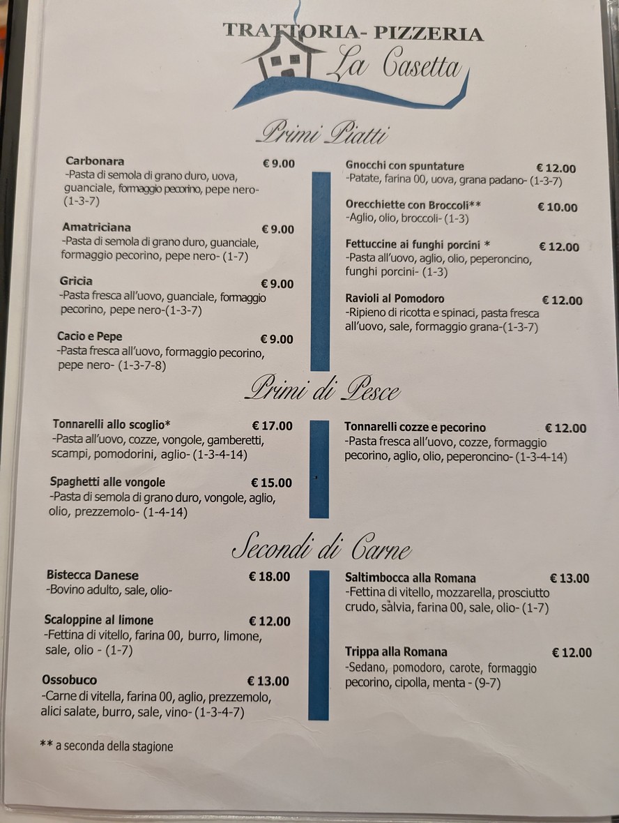 Pizzeria la Casetta menu 2