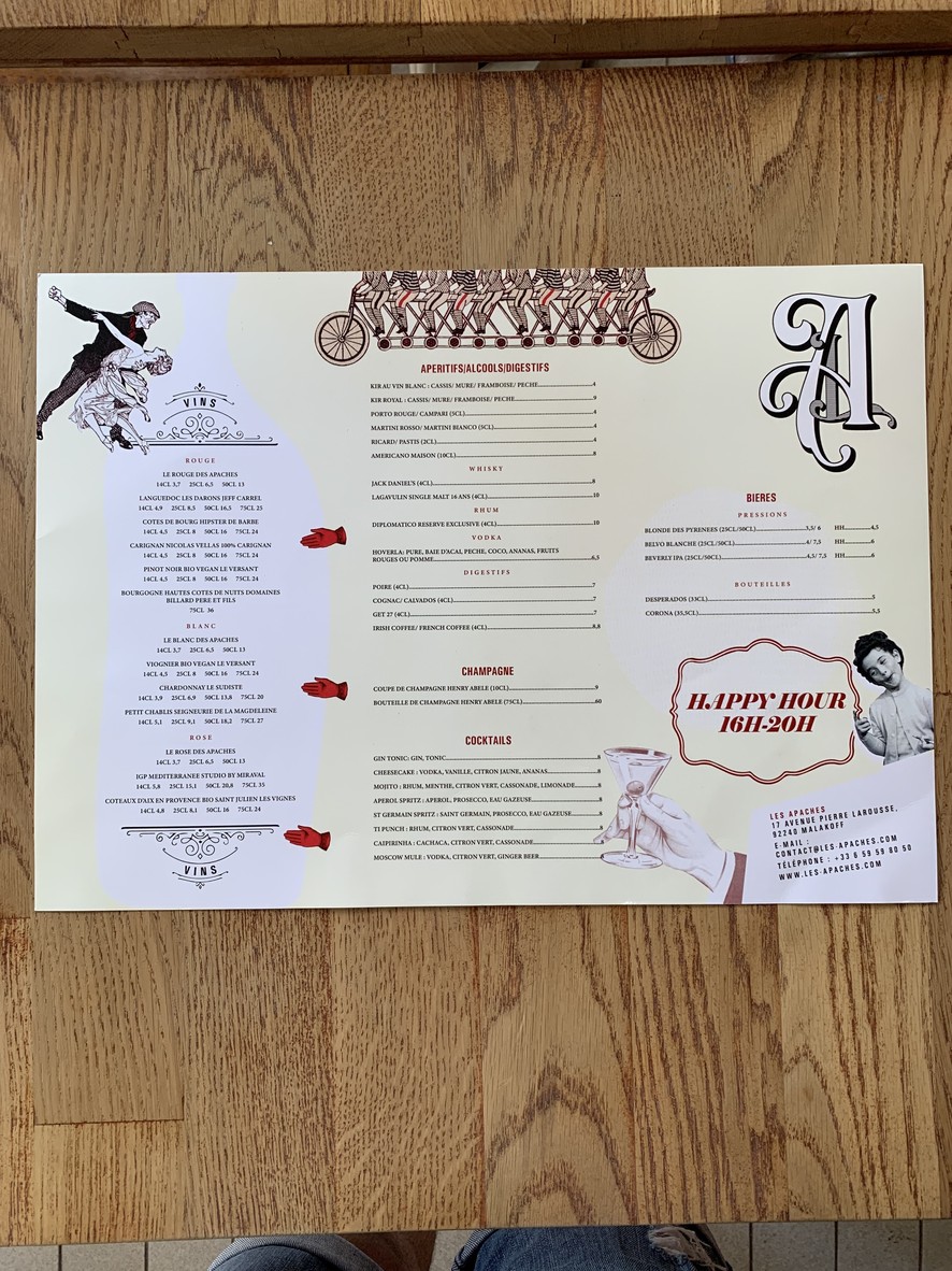 Les Apaches menu 2